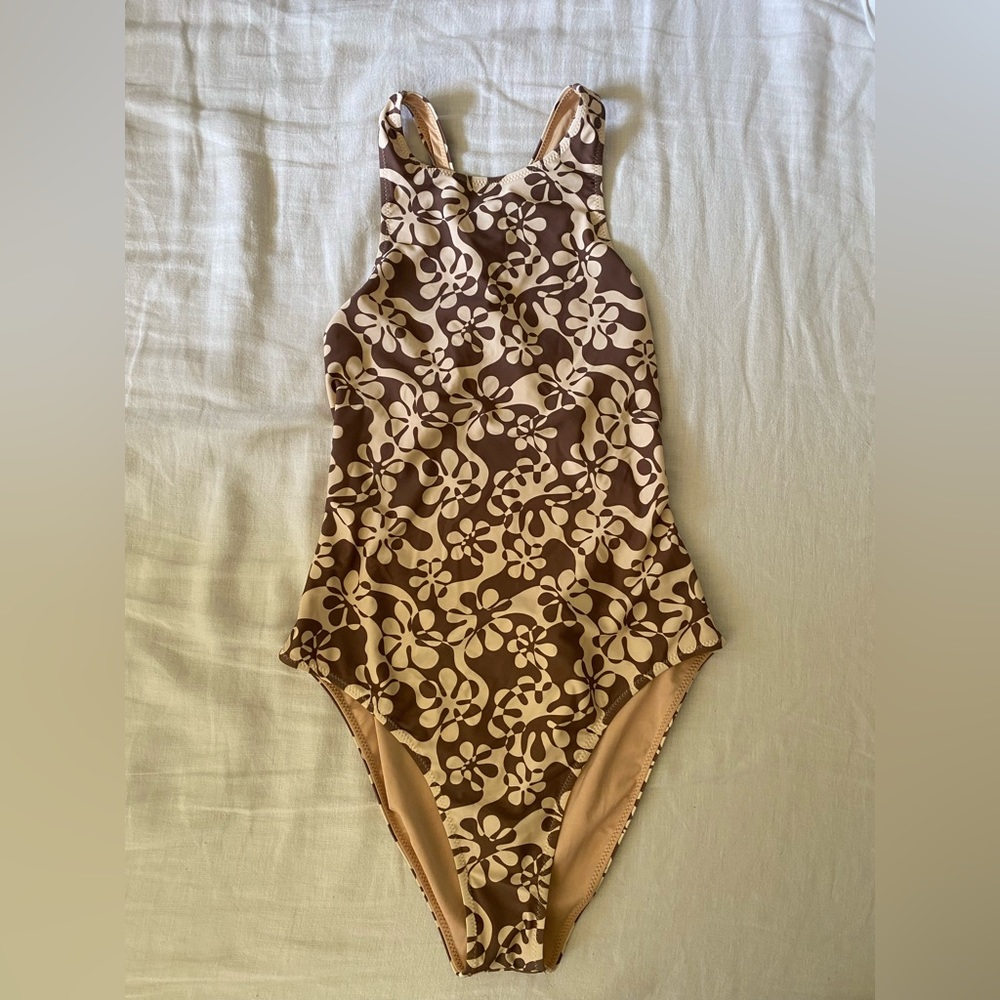 Rhythm Swimwear Floral Cross Back One Piece In Chocolate